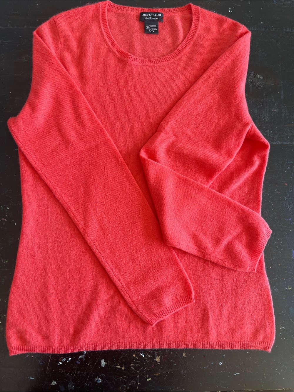 Lord & Taylor Coral-Red Cashmere Crewneck Sweater